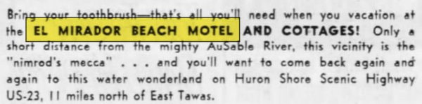 Huron House Bed and Breakfast (El Mirador Beach Motel) - Aug 1961 Ad